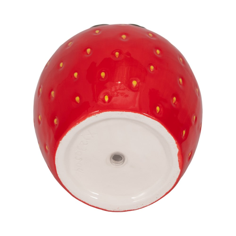 Strawberry Planter | 3D Design with Calyx Rim | Red Glossy Ceramic 7"