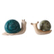 Snail Figurine Set of 2 | Flower Shells in Blue & Green | Ivory Porcelain