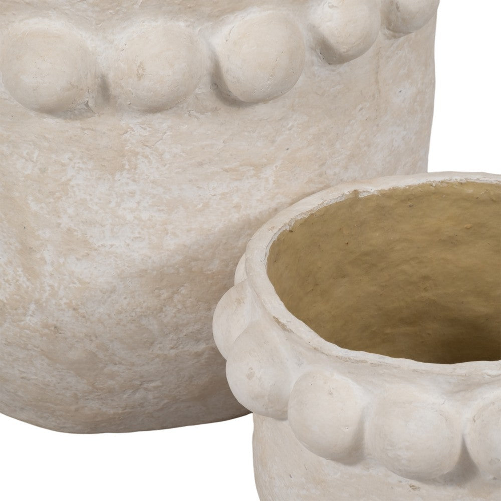 Outdoor Planter Set of 2 | Round Shape | Bubble Rim | White Paper Mache SBH-20396