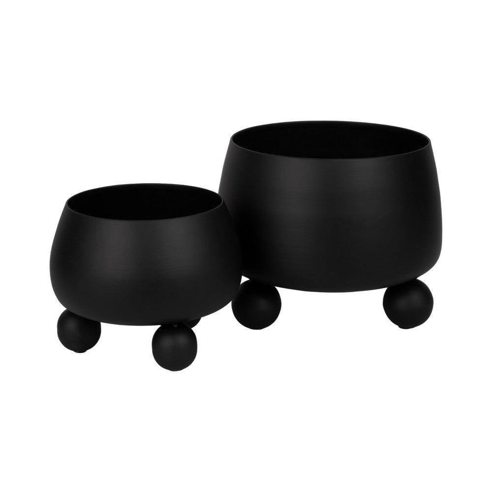 Modern Outdoor Garden Planter Set of 2 | Modern Black Iron Ball Footed