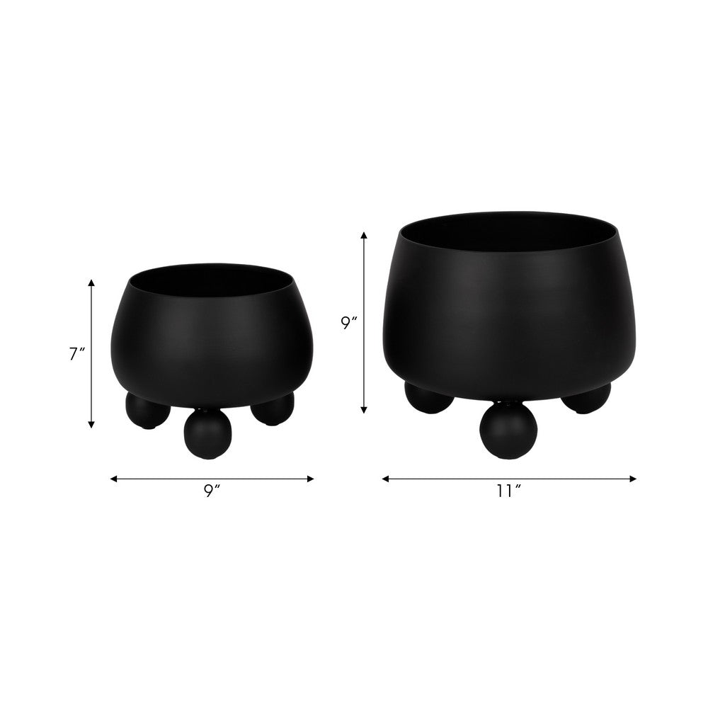 Modern Outdoor Garden Planter Set of 2 | Modern Black Iron Ball Footed