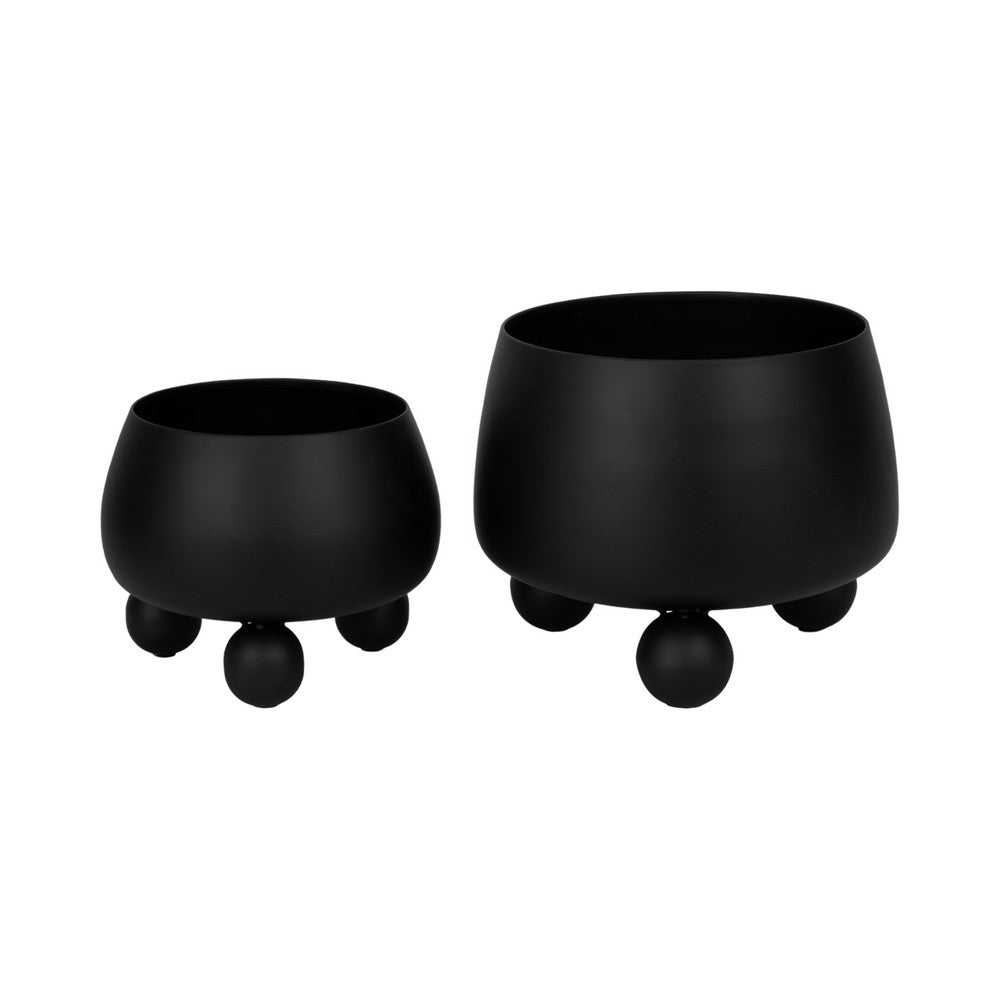 Modern Outdoor Garden Planter Set of 2 | Modern Black Iron Ball Footed