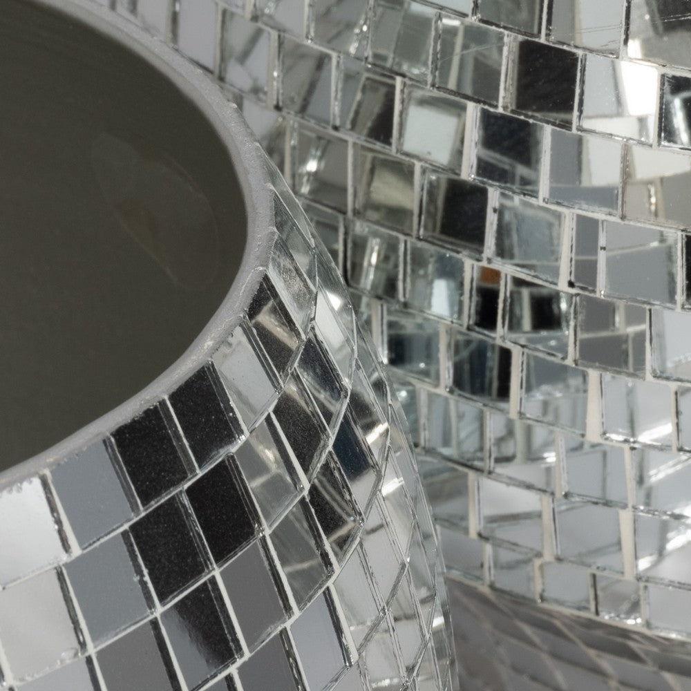 Indoor Outdoor Planter Set of 2 | Curved Disco Mosaic Design | Silver Iron
