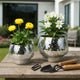 Indoor Outdoor Planter Set of 2 | Curved Disco Mosaic Design | Silver Iron