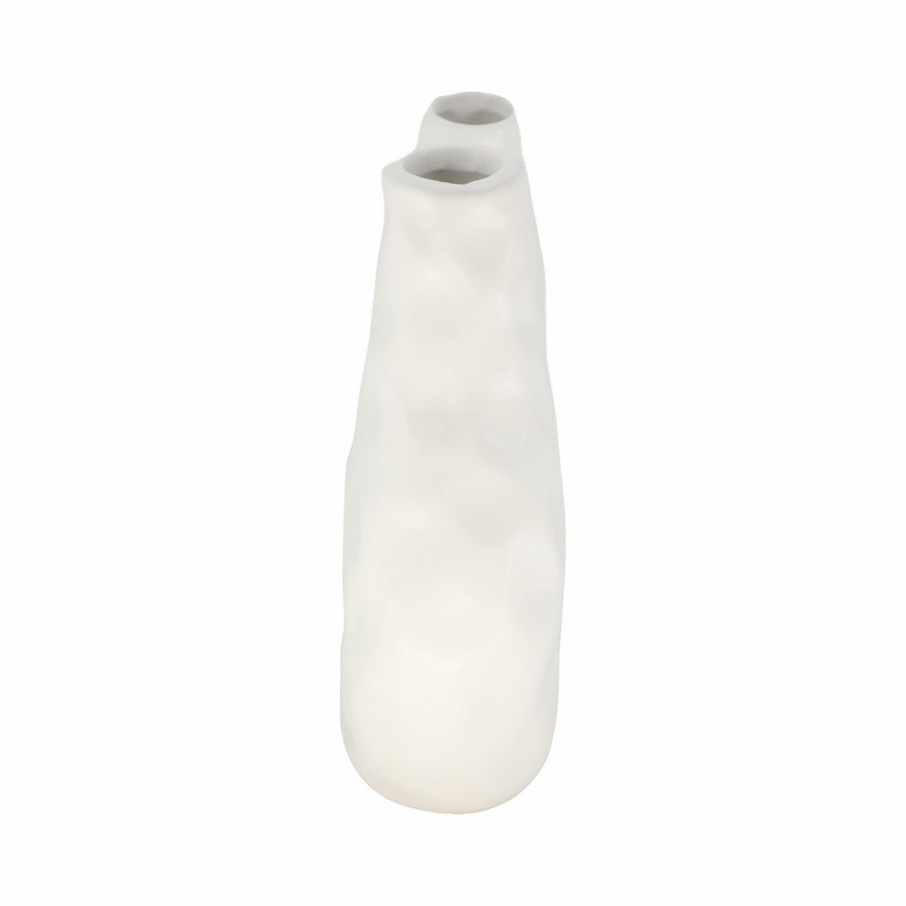 Decorative Floral Vase w 3 Abstract Openings | 11" Ivory Dolomite