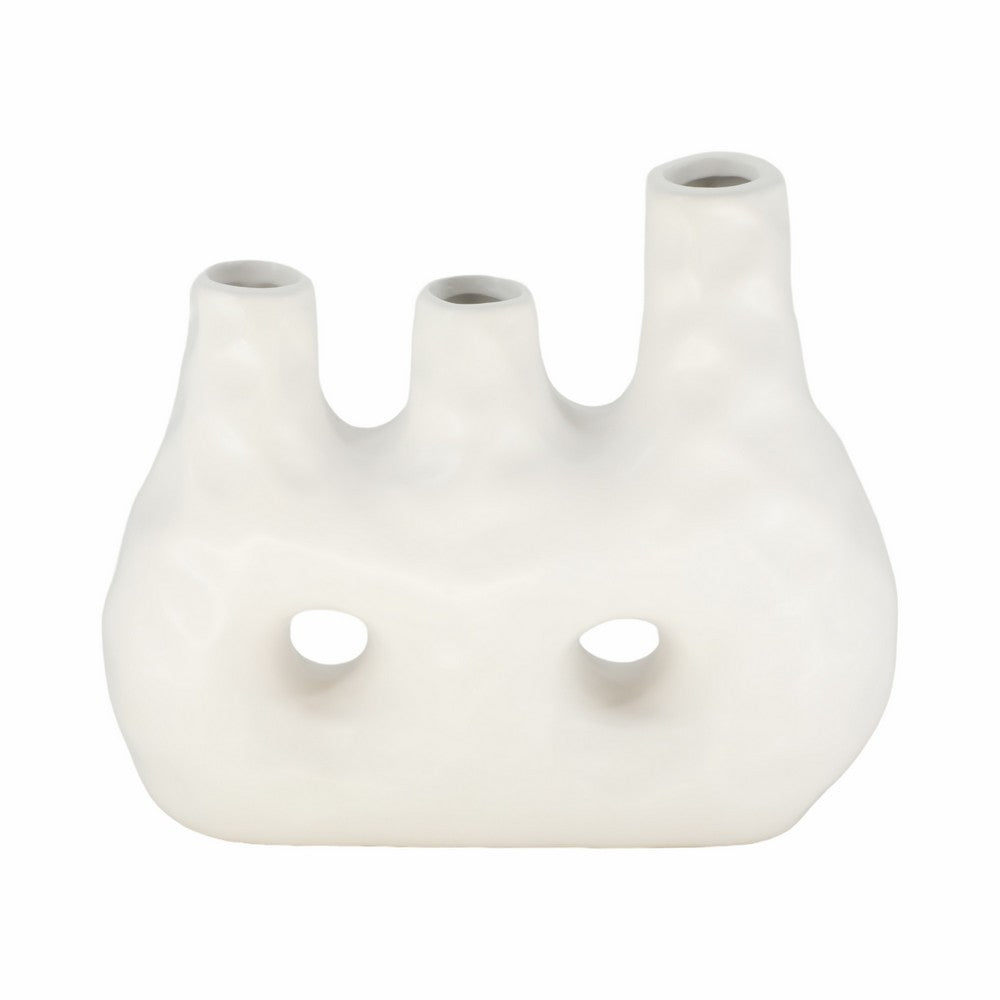 Decorative Floral Vase w 3 Abstract Openings | 11" Ivory Dolomite