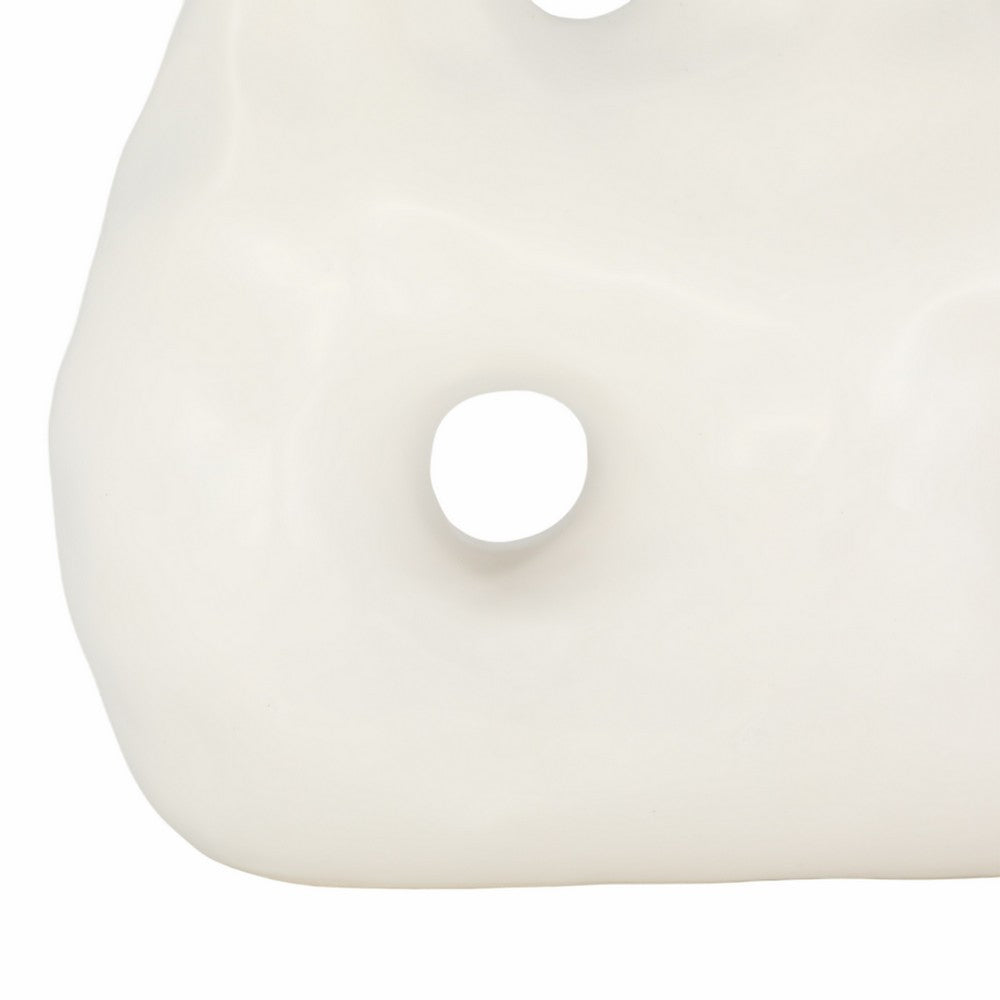 Decorative Floral Vase w 3 Abstract Openings | 11" Ivory Dolomite