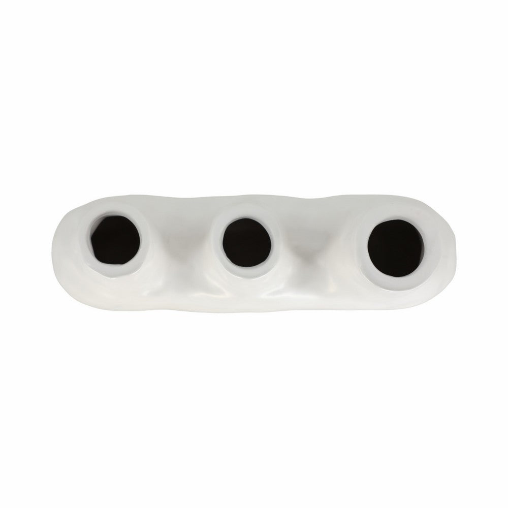 Decorative Floral Vase w 3 Abstract Openings | 11" Ivory Dolomite
