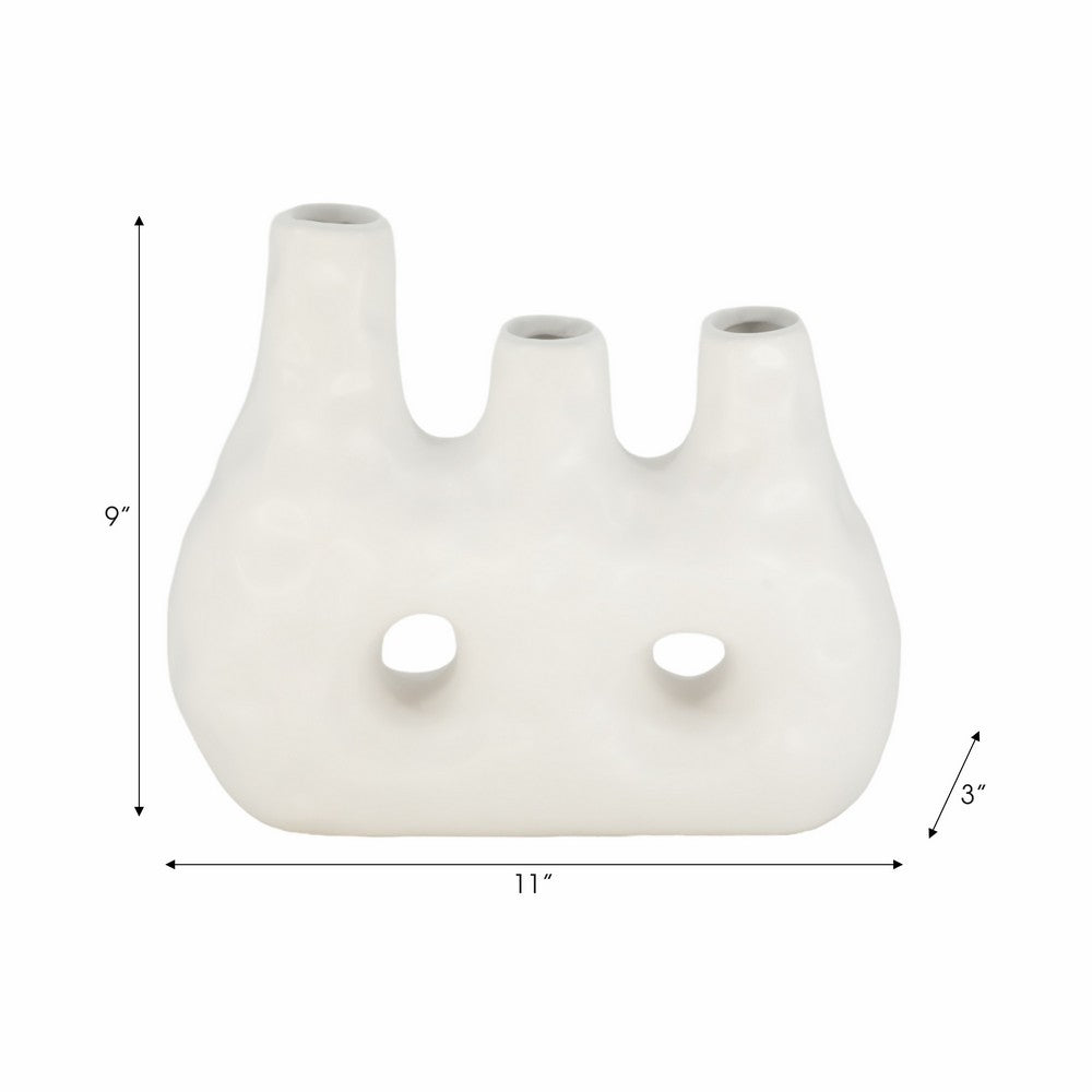 Decorative Floral Vase w 3 Abstract Openings | 11" Ivory Dolomite