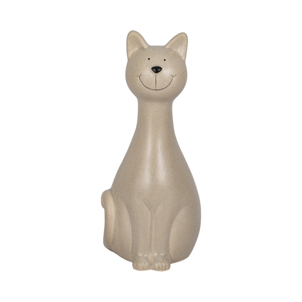 Decorative Comic Kitty Cat Figurine in Sitting Pose | Gray Ceramic | 9"