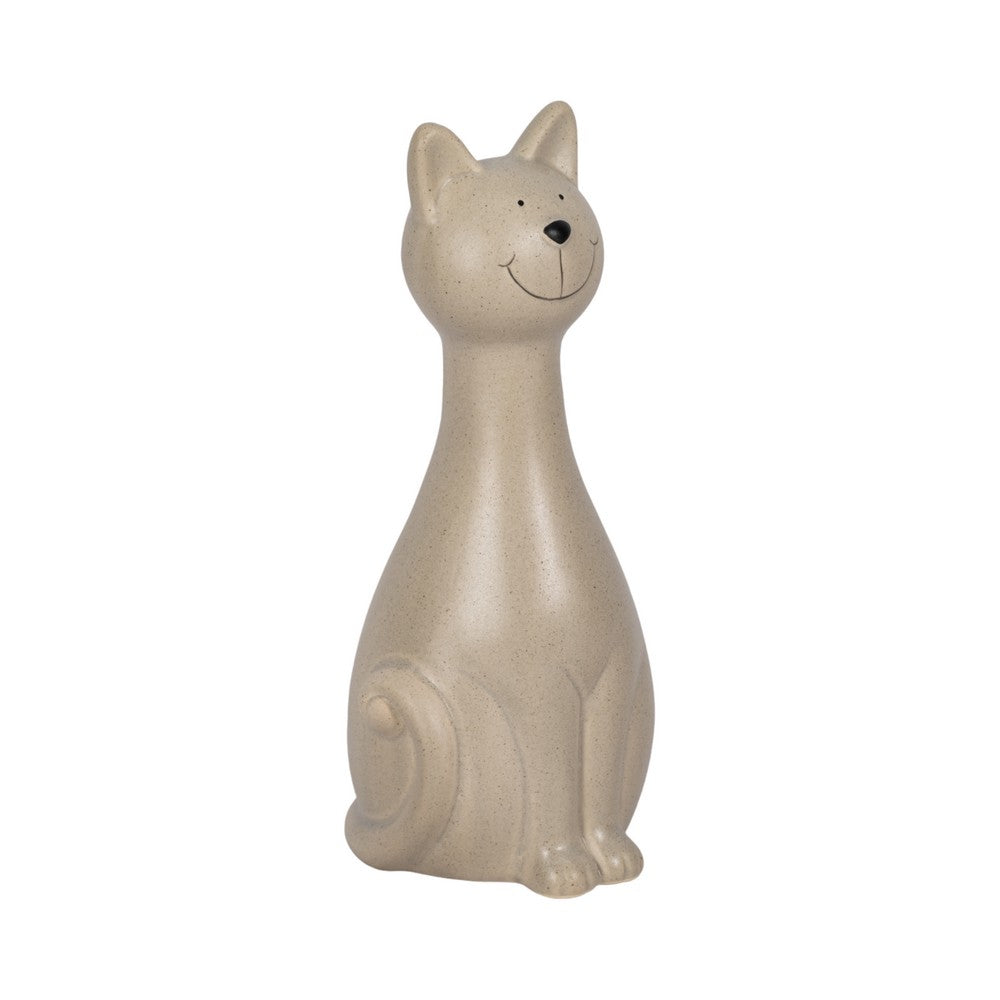 Decorative Comic Kitty Cat Figurine in Sitting Pose | Gray Ceramic | 9"