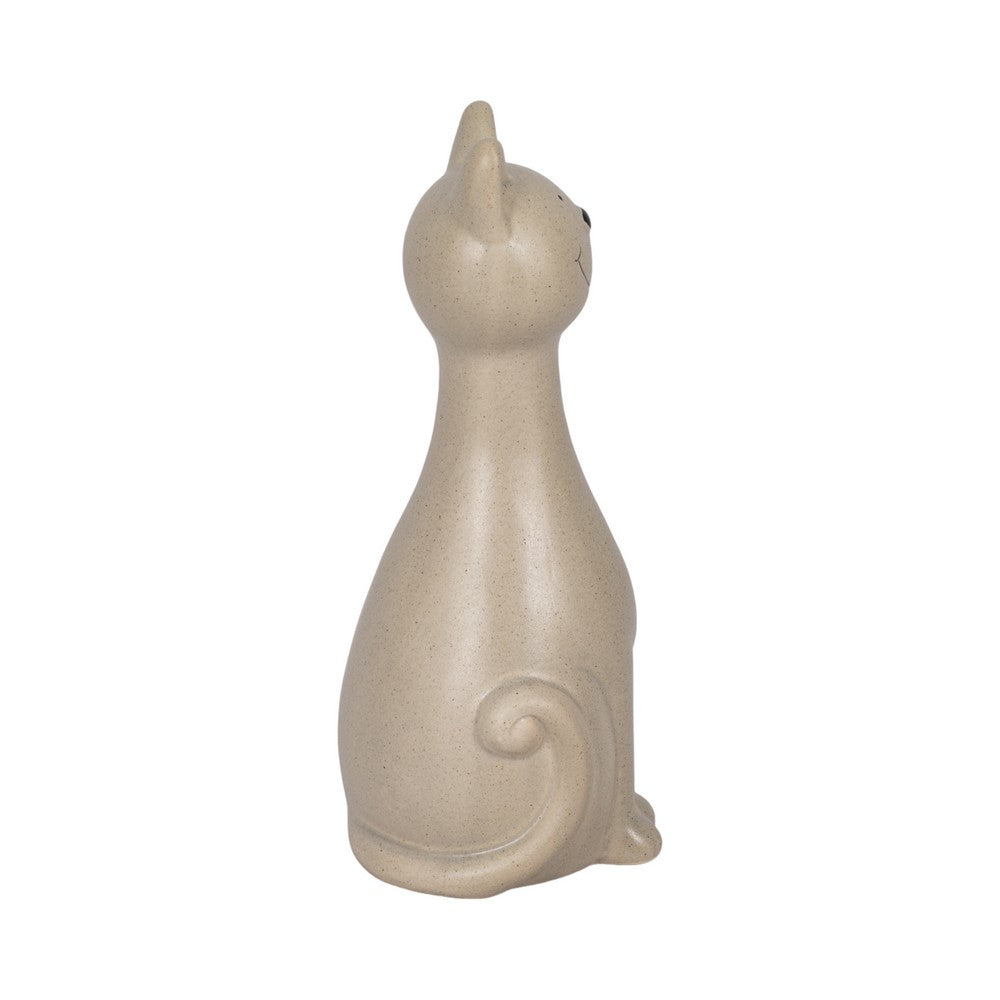 Decorative Comic Kitty Cat Figurine in Sitting Pose | Gray Ceramic | 9"