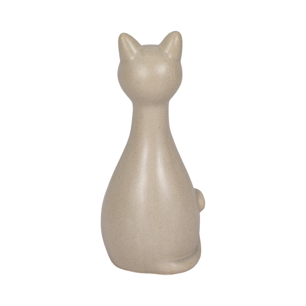 Decorative Comic Kitty Cat Figurine in Sitting Pose | Gray Ceramic | 9"