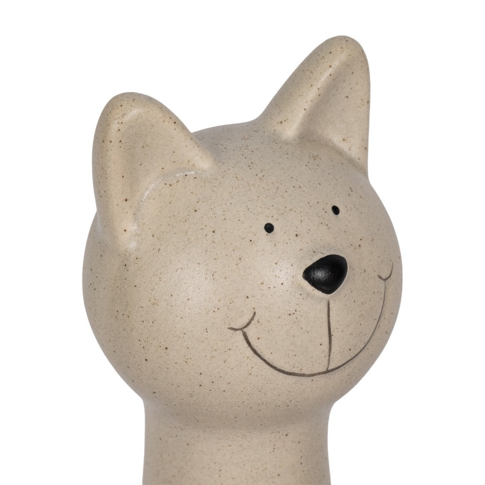 Decorative Comic Kitty Cat Figurine in Sitting Pose | Gray Ceramic | 9"