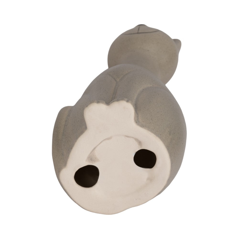 Decorative Comic Kitty Cat Figurine in Sitting Pose | Gray Ceramic | 9"