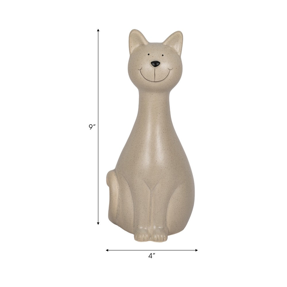 Decorative Comic Kitty Cat Figurine in Sitting Pose | Gray Ceramic | 9"