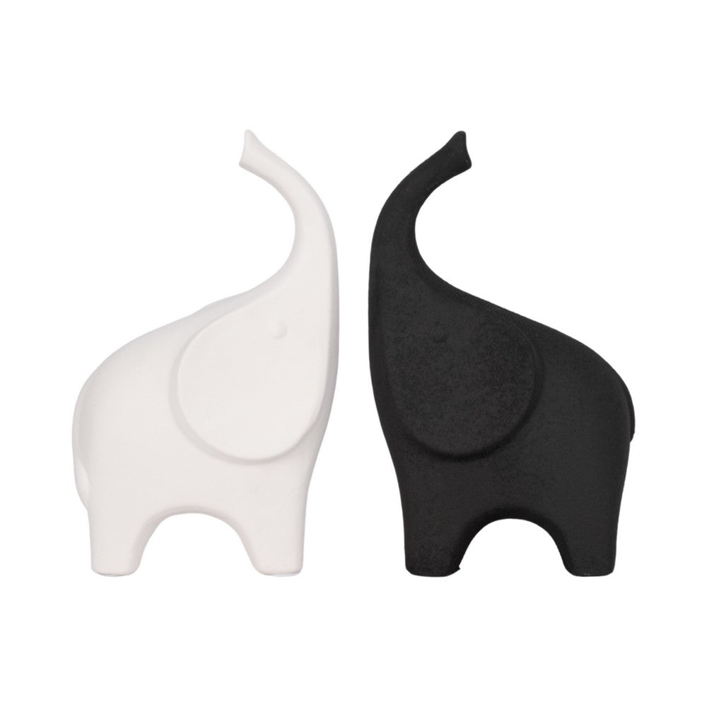 Elephant Sculpture Statue | Abstract Ears | 12" Black Texture Porcelain