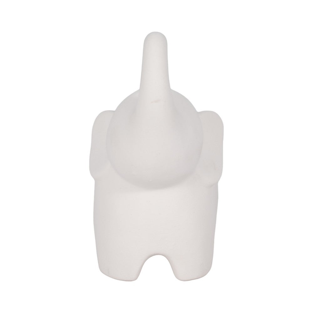 Elephant Sculpture Statuette with Trunk Up | 8" White Texture Porcelain