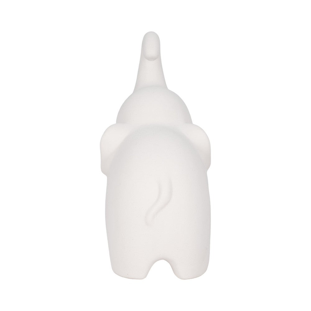 Elephant Sculpture Statuette with Trunk Up | 8" White Texture Porcelain