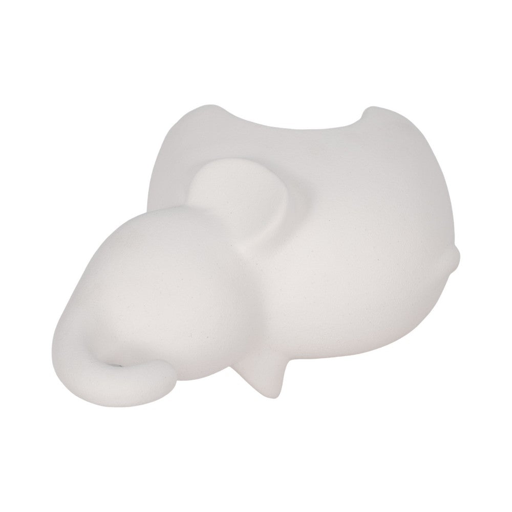 Elephant Sculpture Statuette with Trunk Up | 8" White Texture Porcelain
