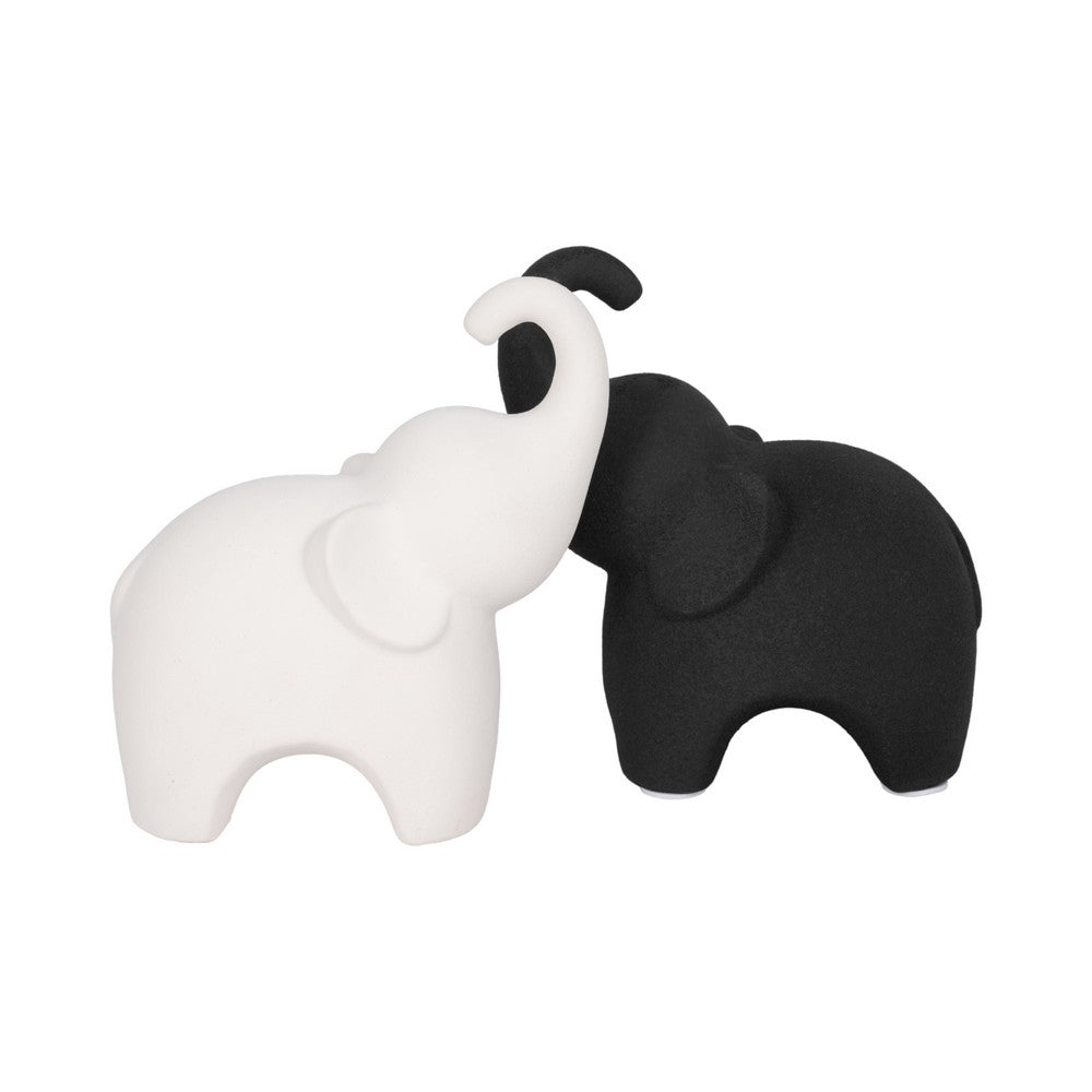 Elephant Sculpture Statuette with Trunk Up | 8" White Texture Porcelain