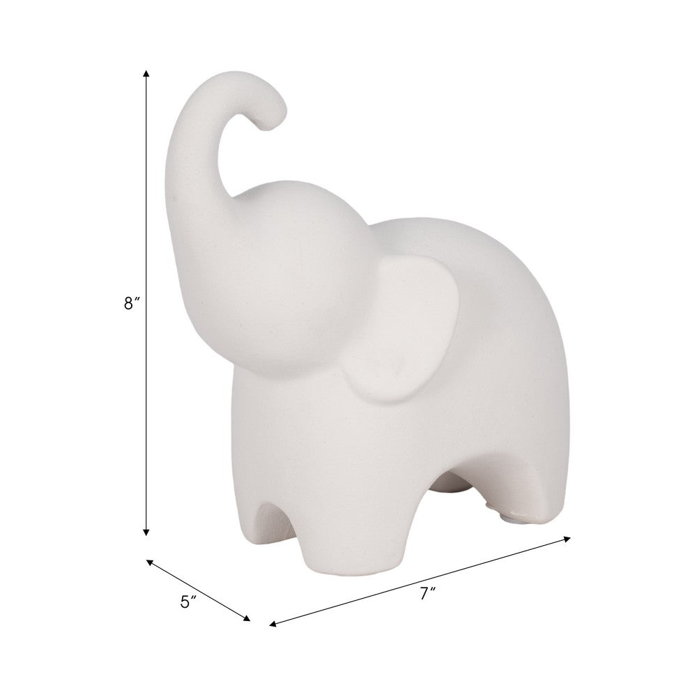 Elephant Sculpture Statuette with Trunk Up | 8" White Texture Porcelain