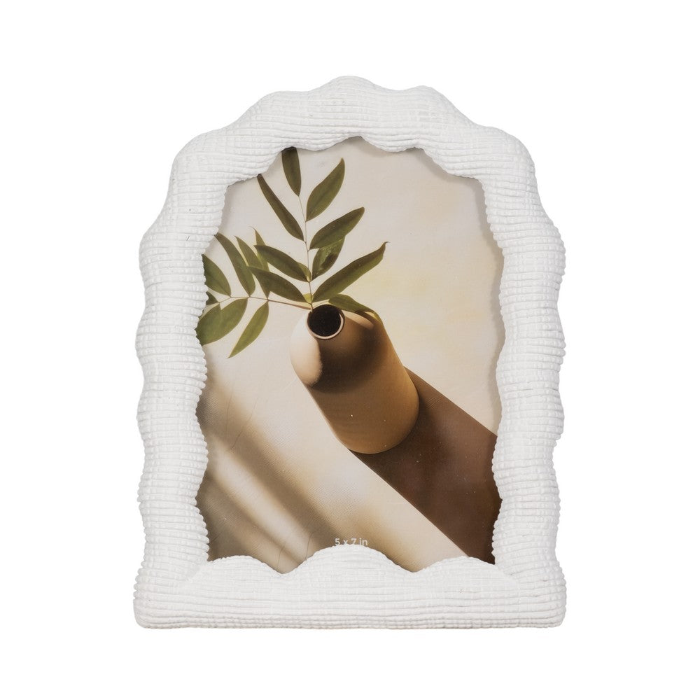 Reis Decorative 5x7 Photo Frame | Wavy Arched Design | White Polyresin