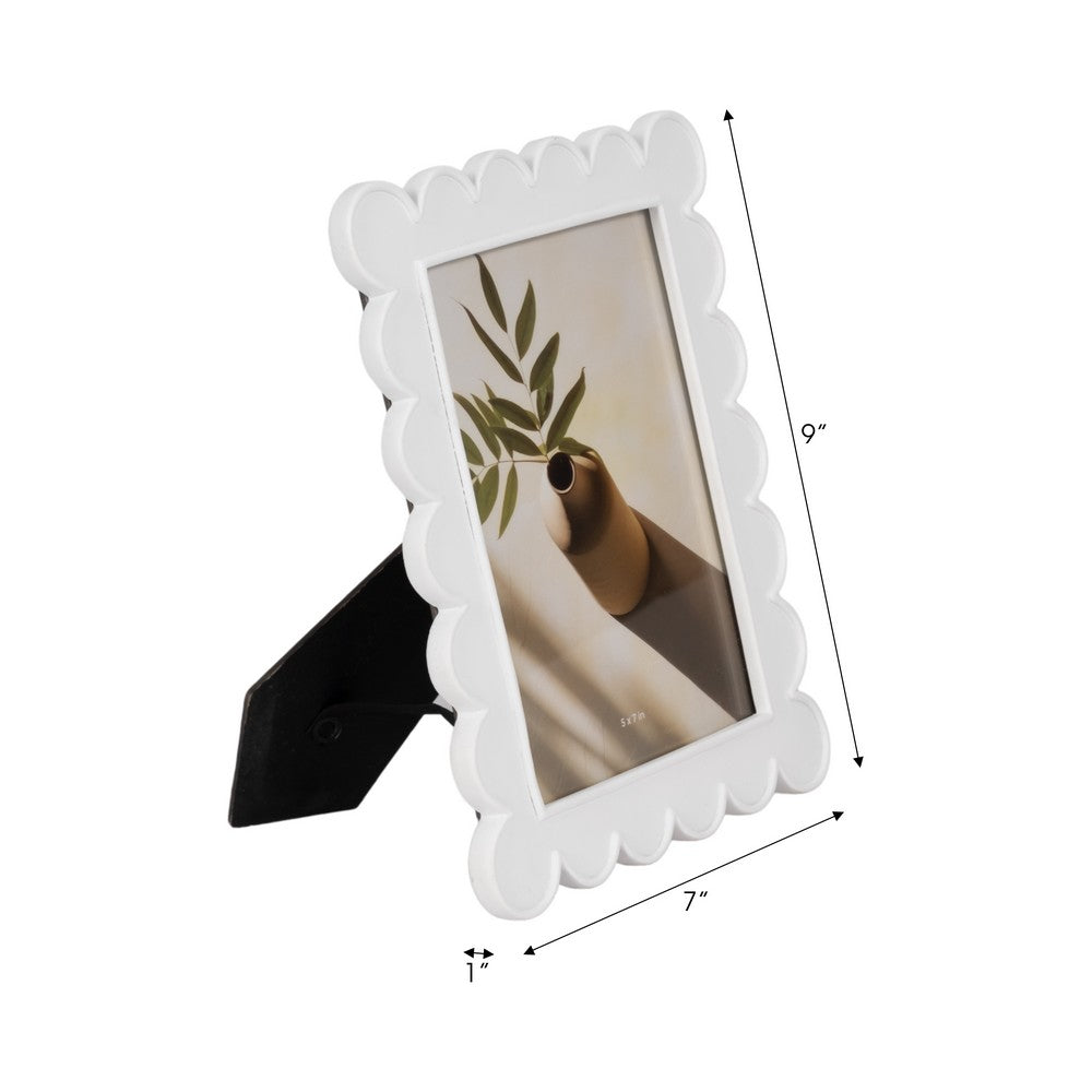 Olaff 5x7 Decorative Photo Frame | Scallop Edge | Glass | White Polyresin