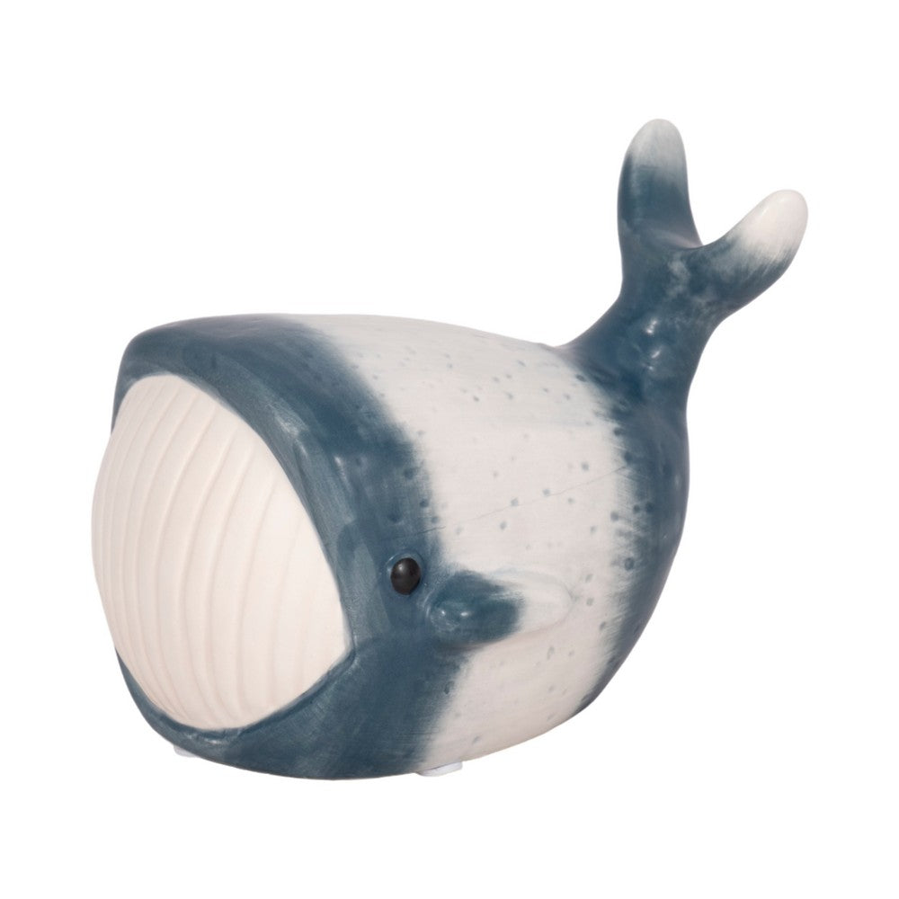 Decorative Accent Whale Statuette | 6" Blue White Ceramic Figurine