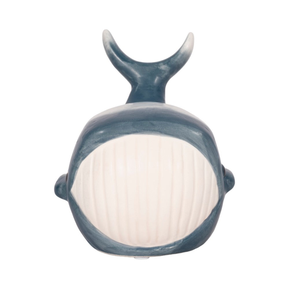 Decorative Accent Whale Statuette | 6" Blue White Ceramic Figurine
