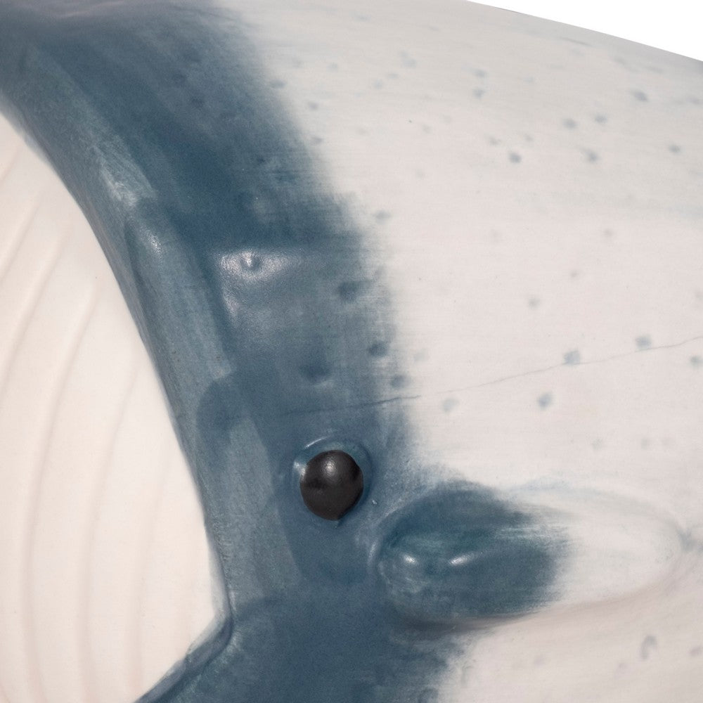 Decorative Accent Whale Statuette | 6" Blue White Ceramic Figurine