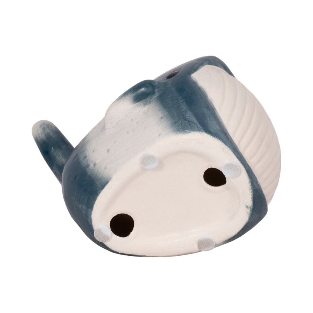 Decorative Accent Whale Statuette | 6" Blue White Ceramic Figurine