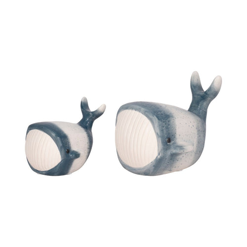 Decorative Accent Whale Statuette | 6" Blue White Ceramic Figurine