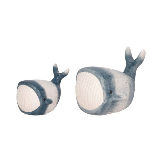 Decorative Accent Whale Statuette | 6" Blue White Ceramic Figurine