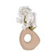 Lopsided Decorative Vase | 8" Open Ring Textured Tan Brown Ceramic