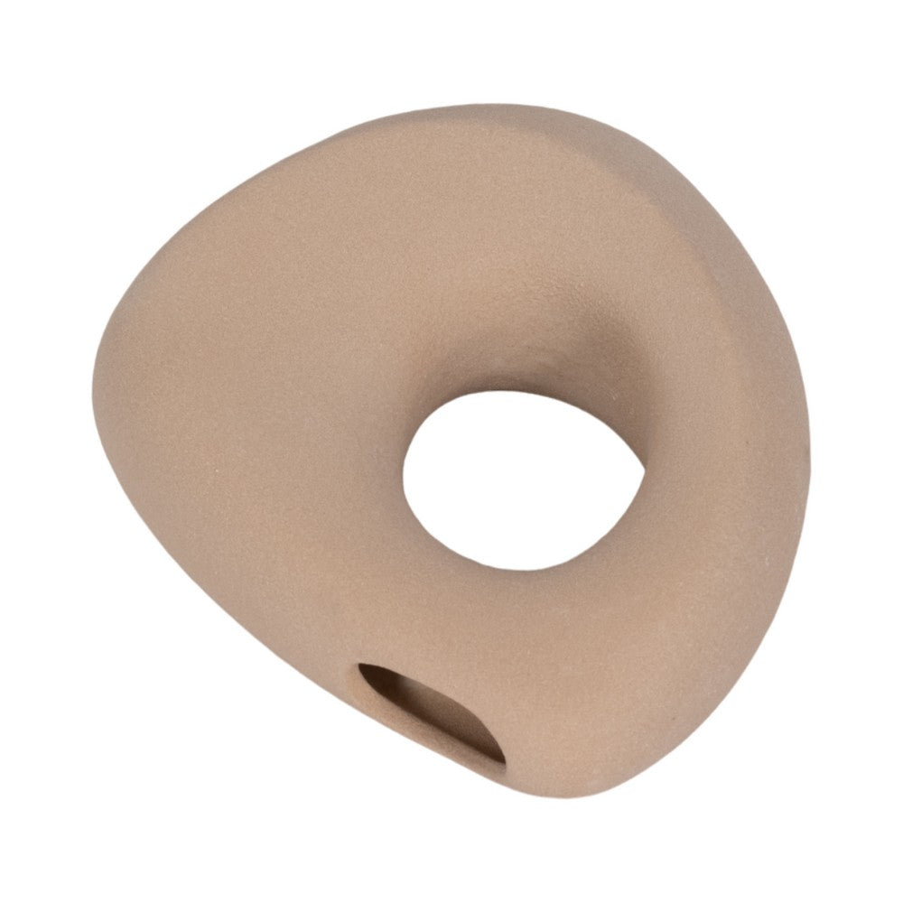 Lopsided Decorative Vase | 8" Open Ring Textured Tan Brown Ceramic