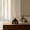 Tapered Candle Holder | Double Arched Design | Textured Black Ceramic