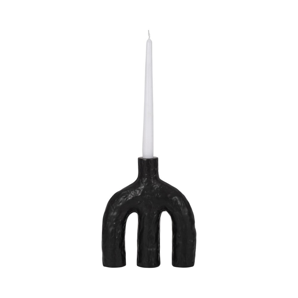 Tapered Candle Holder | Double Arched Design | Textured Black Ceramic