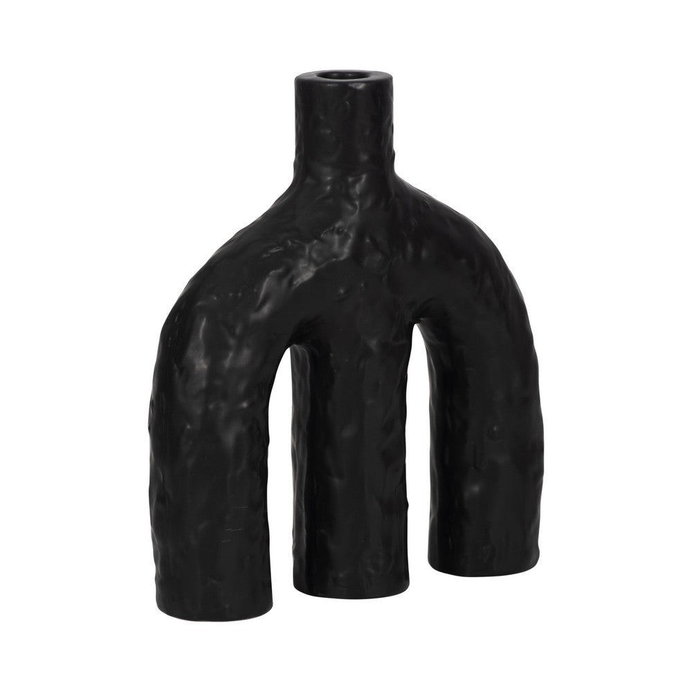 Tapered Candle Holder | Double Arched Design | Textured Black Ceramic