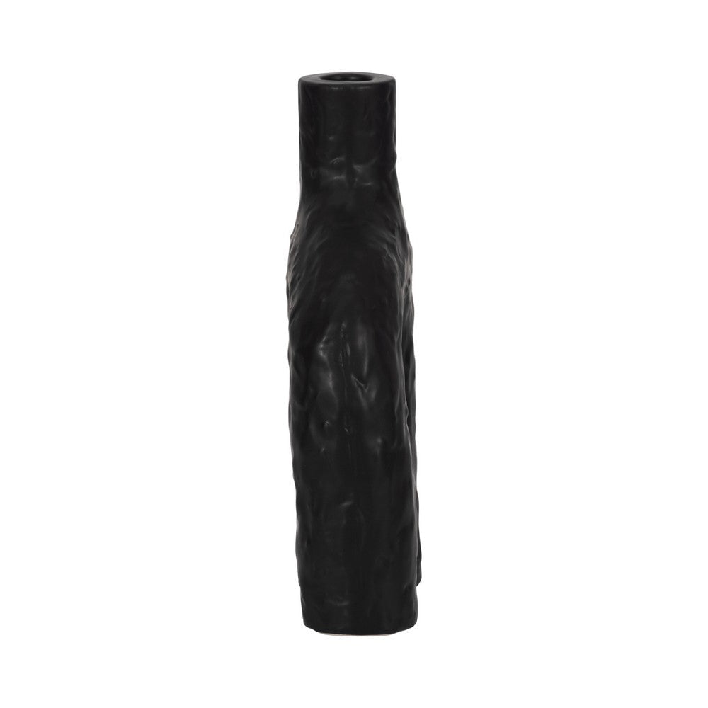 Tapered Candle Holder | Double Arched Design | Textured Black Ceramic SBH-20426-02