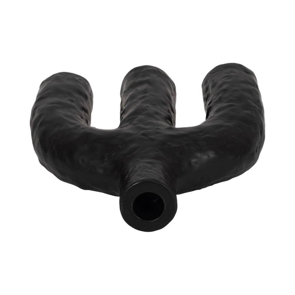 Tapered Candle Holder | Double Arched Design | Textured Black Ceramic
