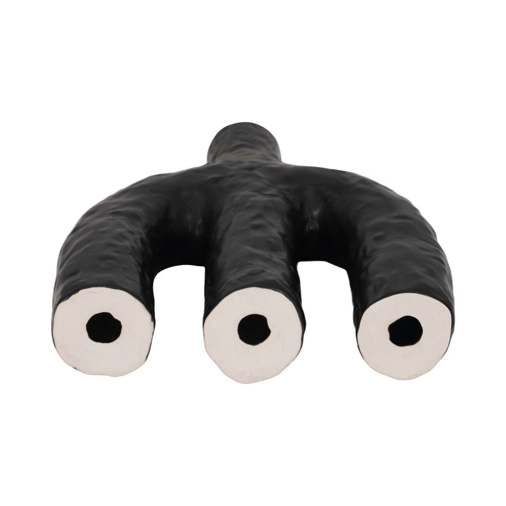 Tapered Candle Holder | Double Arched Design | Textured Black Ceramic SBH-20426-02