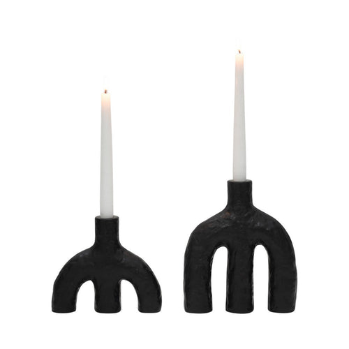 Tapered Candle Holder | Double Arched Design | Textured Black Ceramic