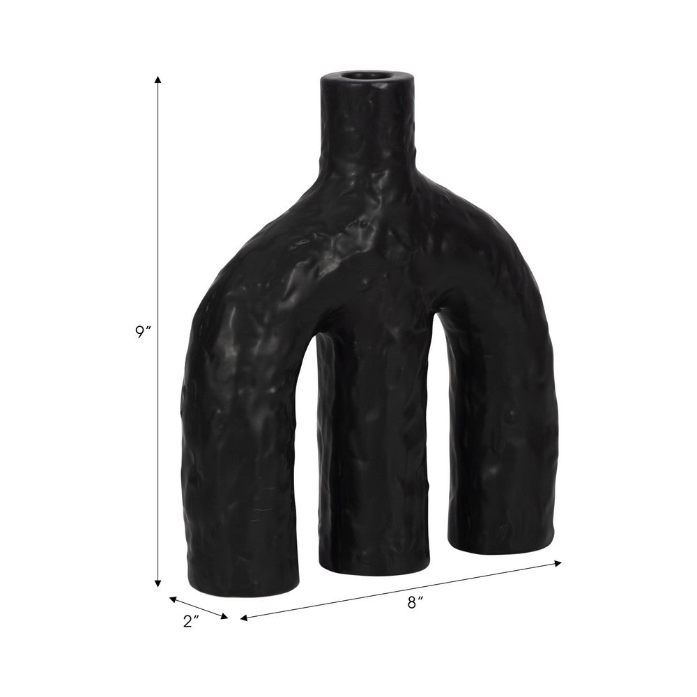 Tapered Candle Holder | Double Arched Design | Textured Black Ceramic