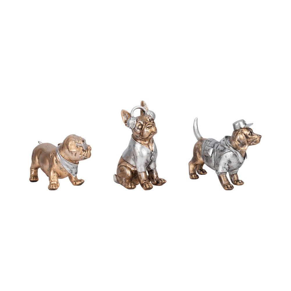 Mort Cool Dogs Decor Set of 3 | Cute Poses | Gold Polyresin 6 | 8 | 10"