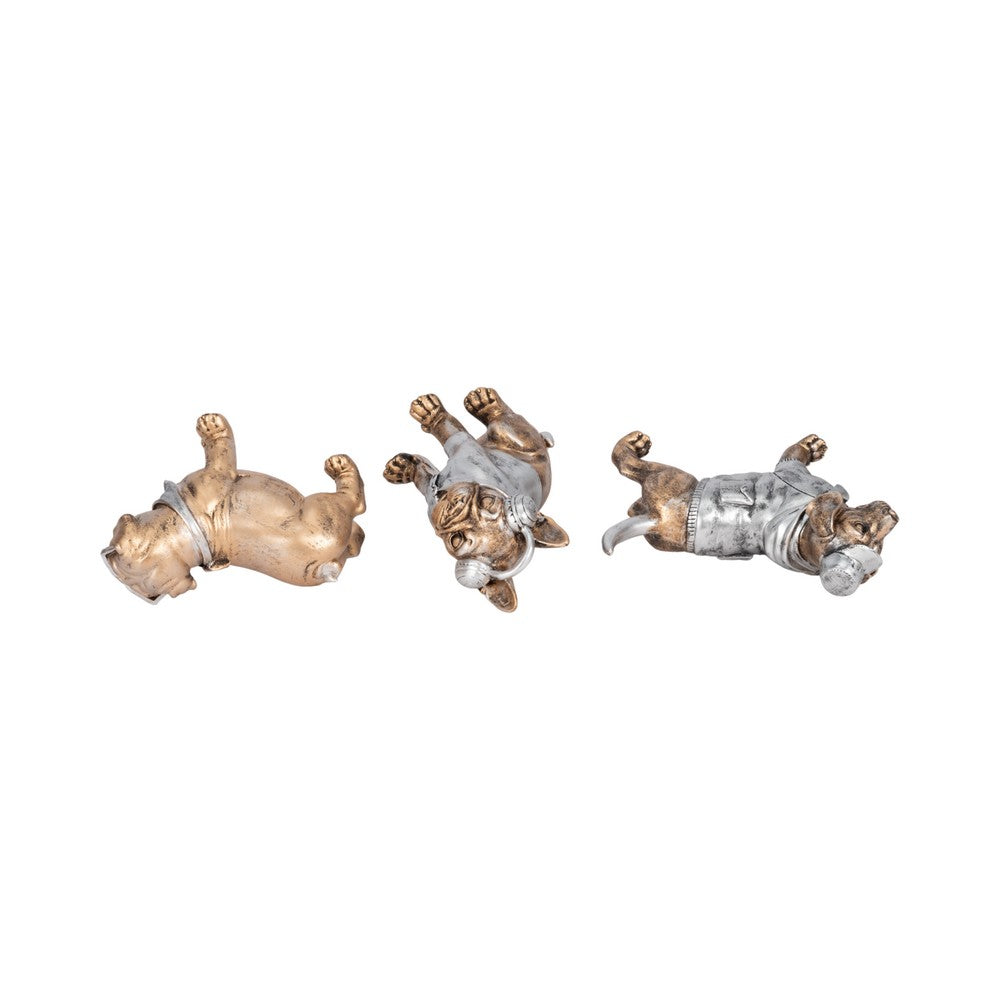 Mort Cool Dogs Decor Set of 3 | Cute Poses | Gold Polyresin 6 | 8 | 10"