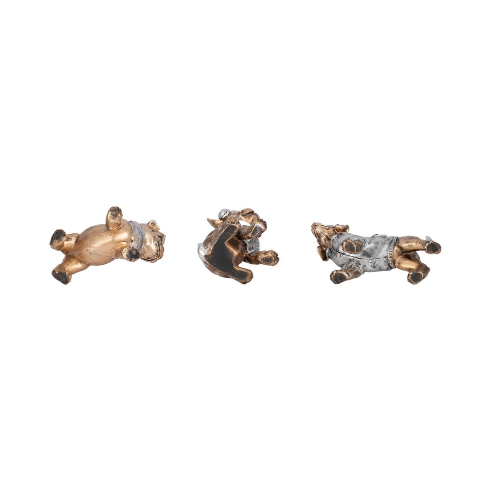 Mort Cool Dogs Decor Set of 3 | Cute Poses | Gold Polyresin 6 | 8 | 10"