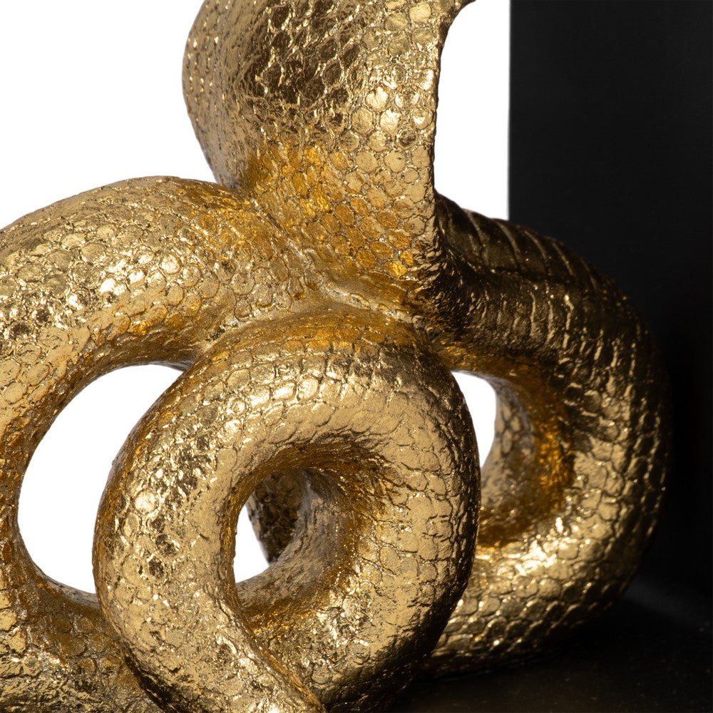 Elegant Snake Bookend Set of 2 | Gold Polyresin Serpents | Black Base