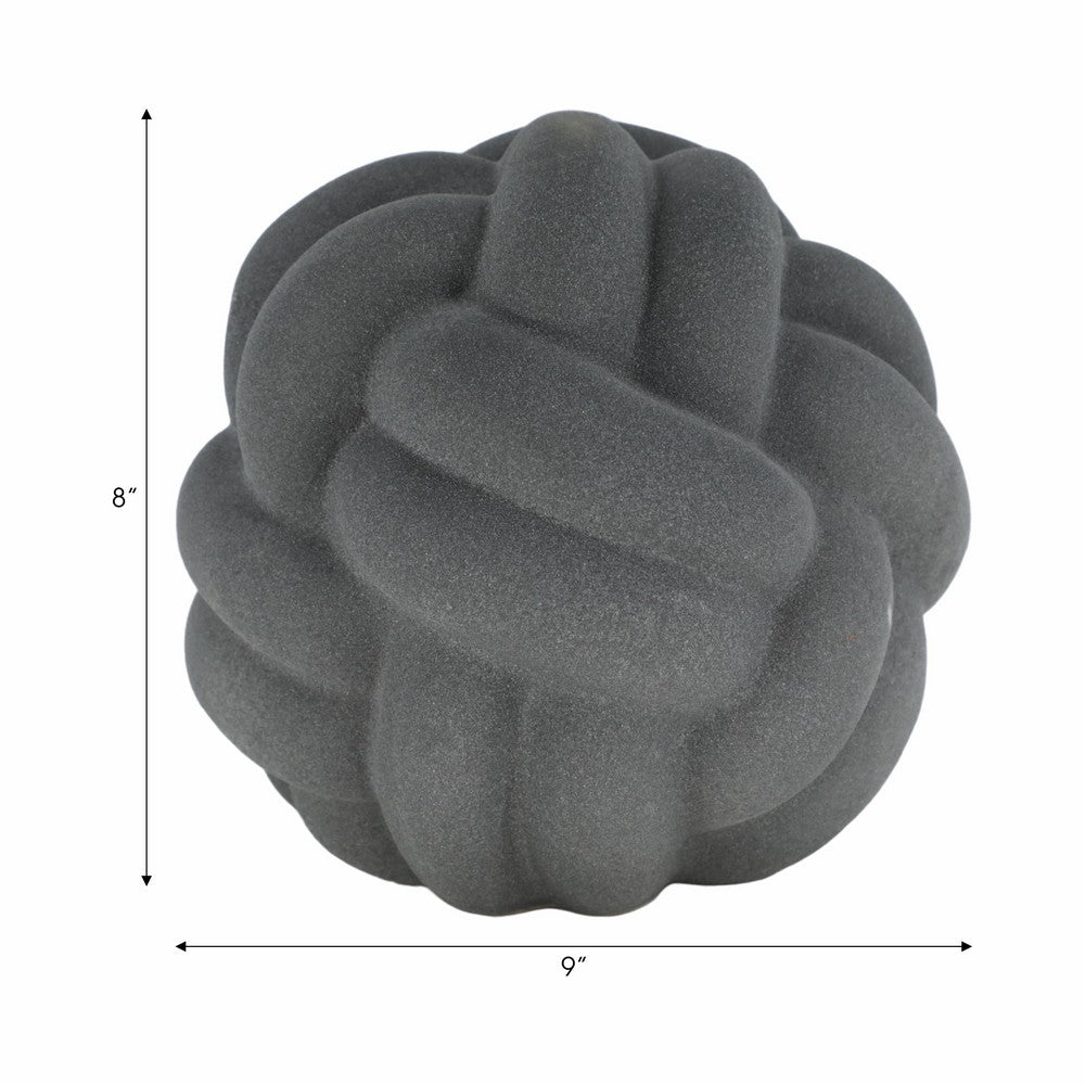 Knotted Rope Orb Tabletop Decor | 9" Black Sculpted Ceramic Finish