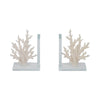 Coral Branch Bookend on Clear Glass Base Set of 2 | White Polyresin